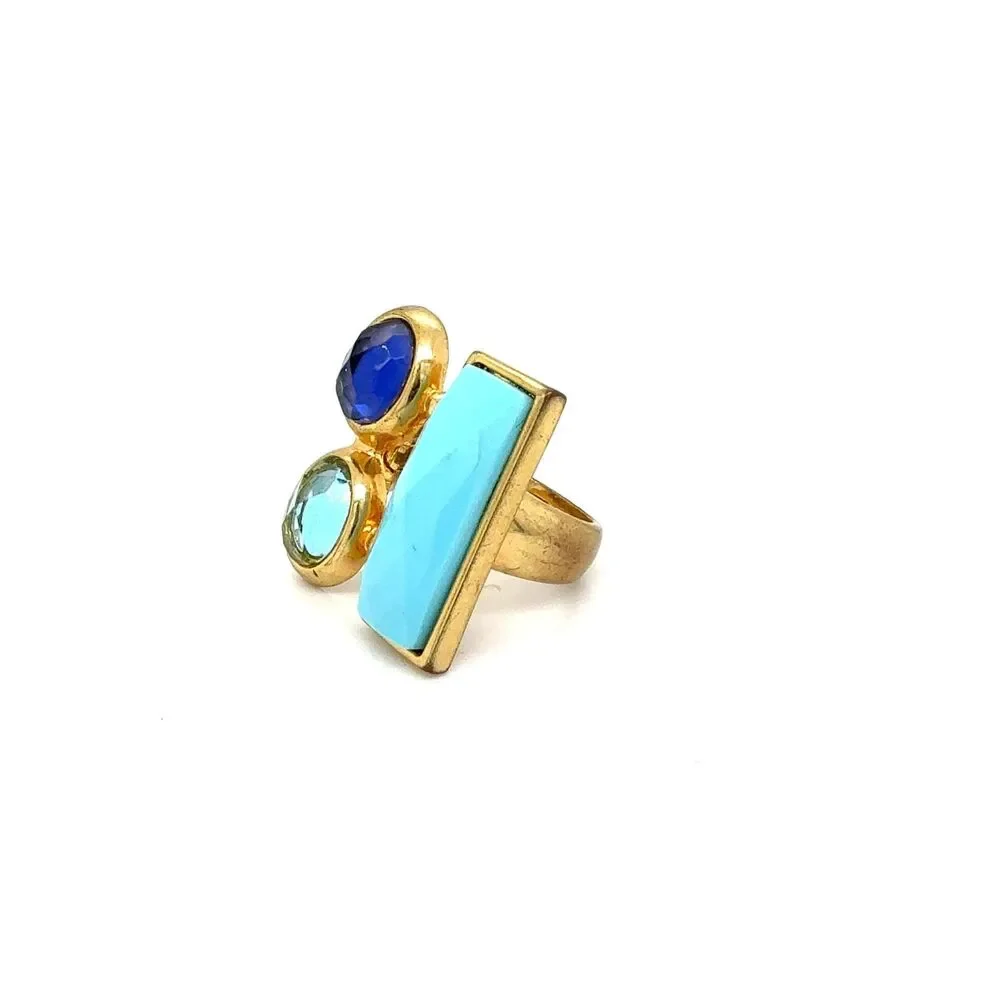 KARA by KARA ROSS Gold Tone Multi-Gem Statement Cocktail Ring | Blue Gemstone